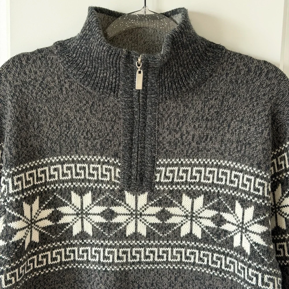 Polo Ralph Lauren Vintage Wool Fair Isle Snowflake Half-Zip Mock Neck Sweater-XL